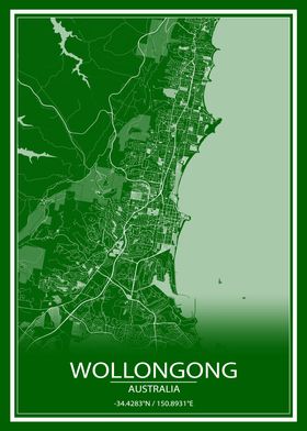 Wollongong Green White Map