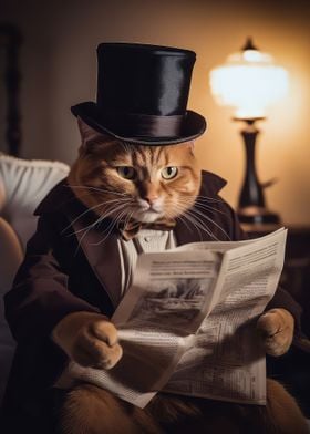 Orange Tabby Hat Reading