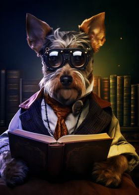 funny Dog reading a book