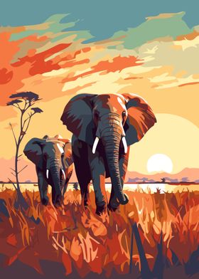 Elephants in Savana