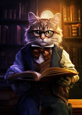 funny Cat reading a book