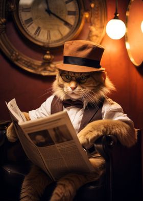 Funny Fluffy Cat Reading