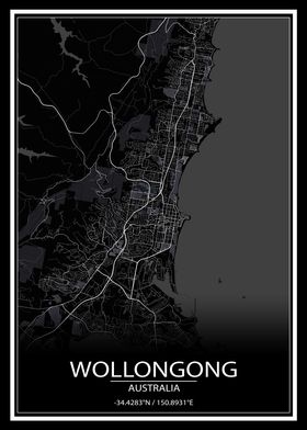 Wollongong Black City Map