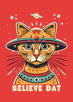 Alien Cat UFO Believe Dat