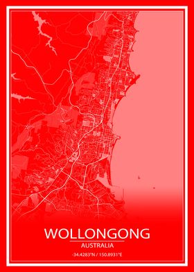 Wollongong Red White Map