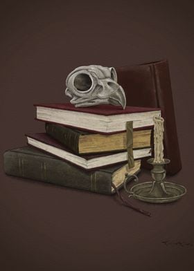 Owl Skull and Books