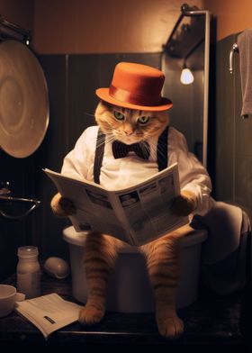 Funny Toilet Cat Reading