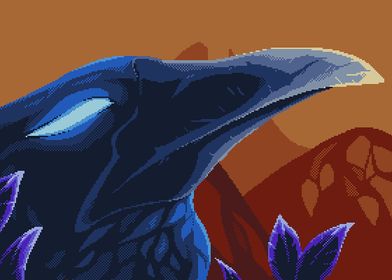 Pixel Art Raven Head