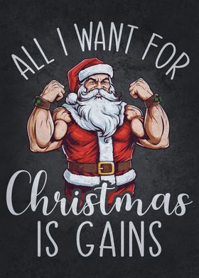 All I Want For Christmas if Gains Funny PitBull Dog Bodybuilding Fitness  Gift - All I Want For Christmas Is Gains - Posters and Art Prints