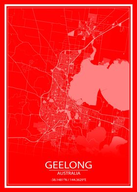 Geelong Red White City Map