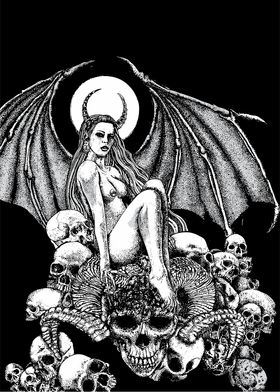 a demoness riding skeleton