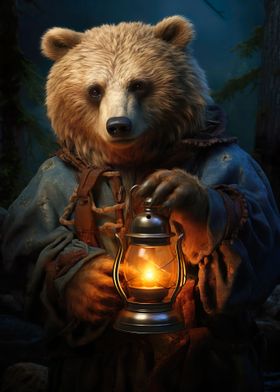 grizzly bear holding lamp