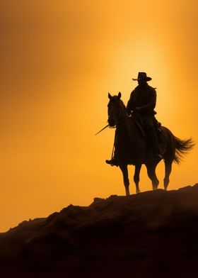 Cowboy Horse and Sunset