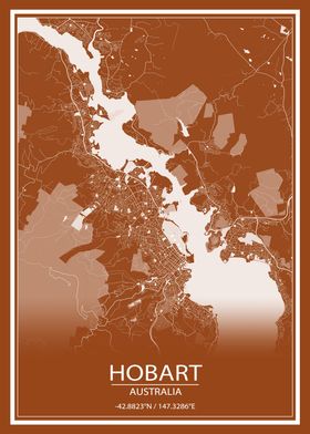 Hobart Australia Brown Map