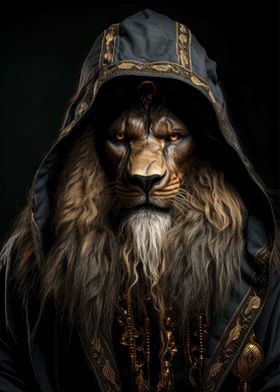 lion wearing a hood