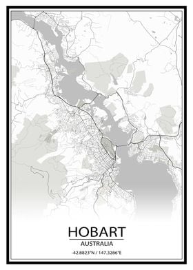 Hobart Australia White Map