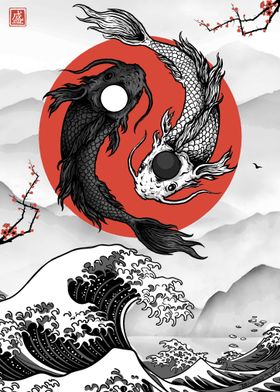 Koi Fish Yin Yang Wave