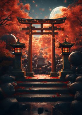 Japanese Torri Gate Moon