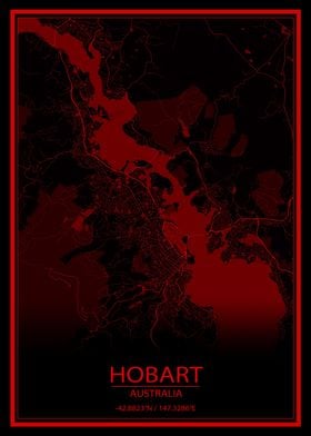 Hobart Red Black City Map