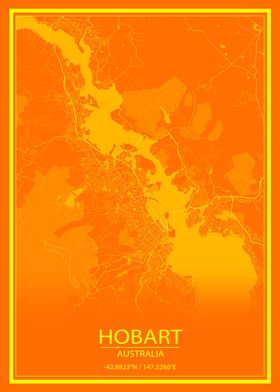 Hobart Tasmania Orange Map