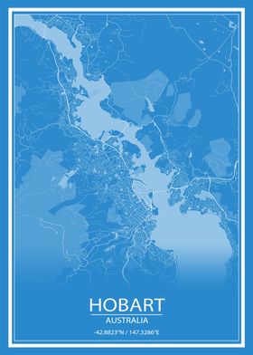 Hobart Blue White City Map