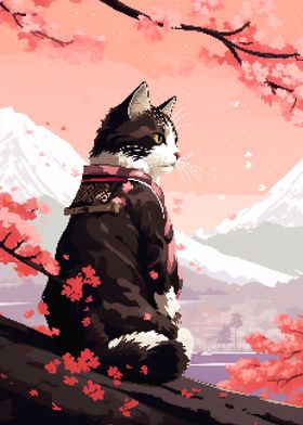 Cat Sakura Japan Pixel Art