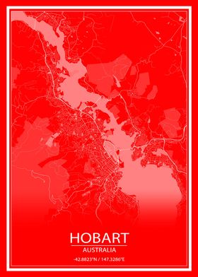 Hobart Red White City Map