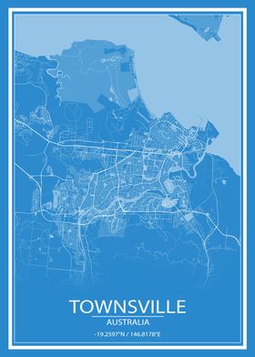 Townsville Blue White Map