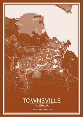 Townsville Brown White Map