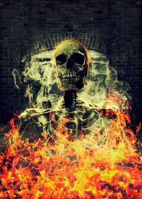 Flaming Human Skull