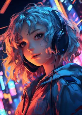 Cute Anime Headphones Girl