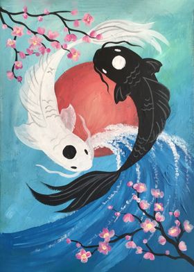 Yin yang koi fish painting