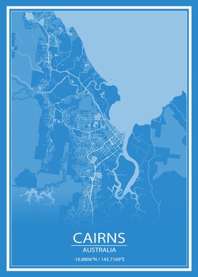 Cairns Australia Blue Map