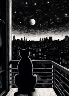 cat staring moon