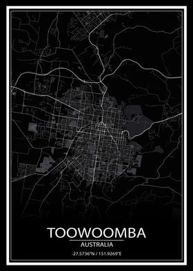 Toowoomba Black City Map