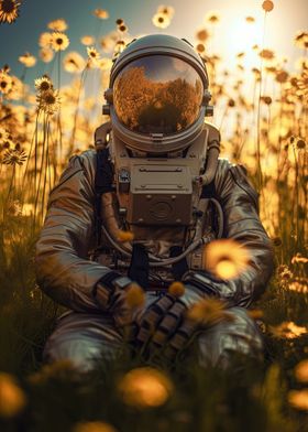 Astronaut And Sunflowers