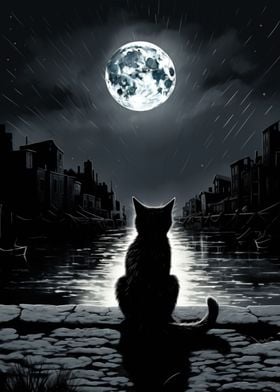 dreaming cat staring moon