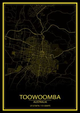 Toowoomba Yellow Black Map