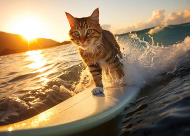 Cat surfing the ocean