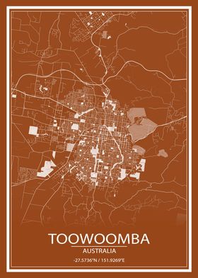 Toowoomba Brown White Map