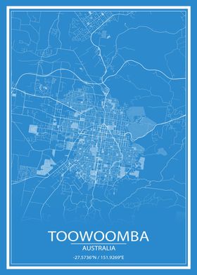 Toowoomba Blue White Map