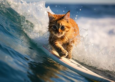 Cat surfing the ocean