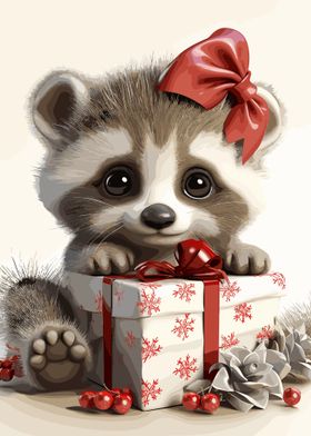 raccoon cute in Christmas