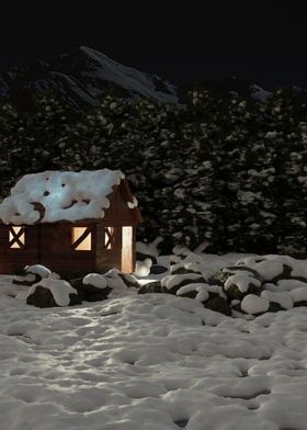 Snowy Cabin Poster