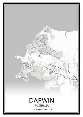 Darwin Australia White Map