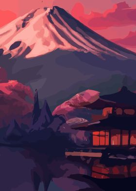 Red Japanese Mountain