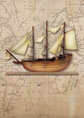 Vintage Map and Ship