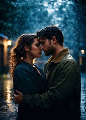 Couple Kissing in the Rain