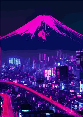Mount Fuji Tokyo Cyberpunk