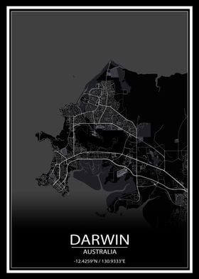 Darwin Australia Black Map